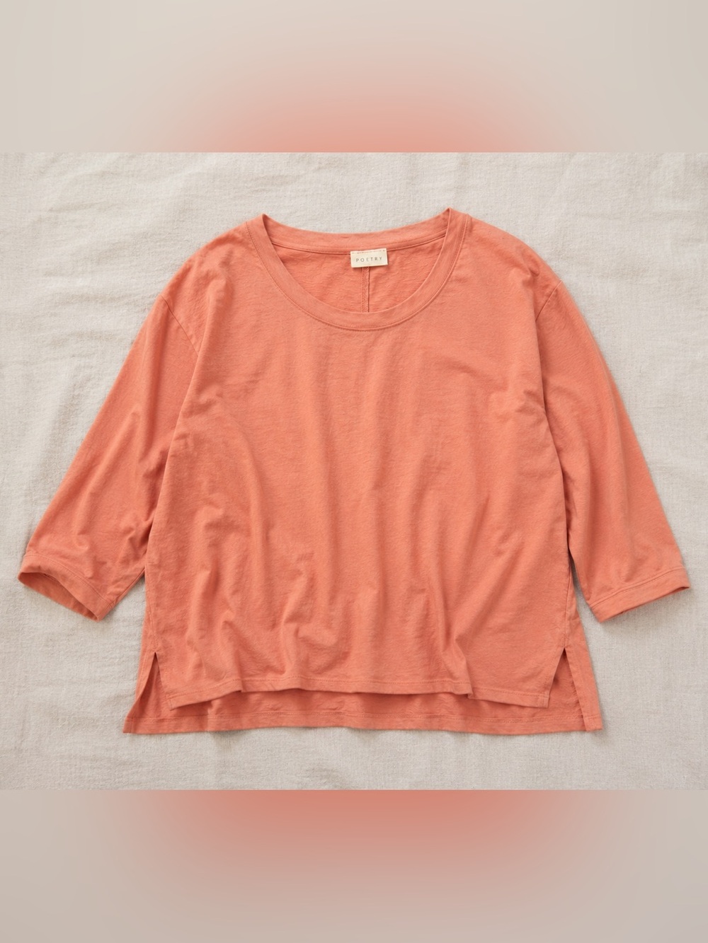 Poetry | Hemp Cotton 3/4 Sleeve Knit Top - coral salmon apricot orange - size XL